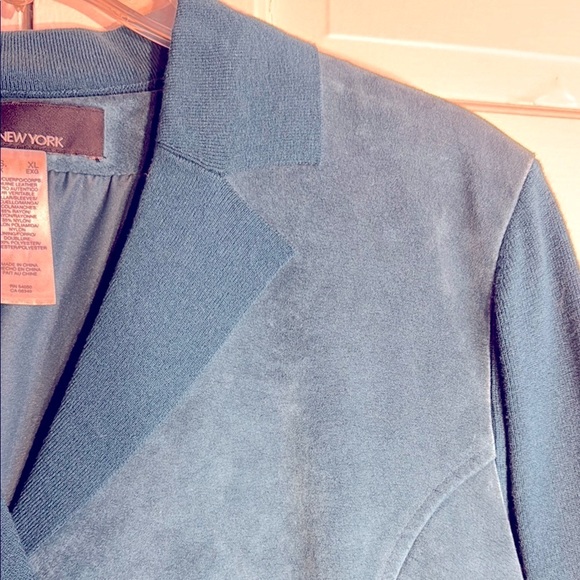 EUC Jones New York Teal Blazer Real Suede Body with Sweater Arms and Collar - Picture 6 of 11